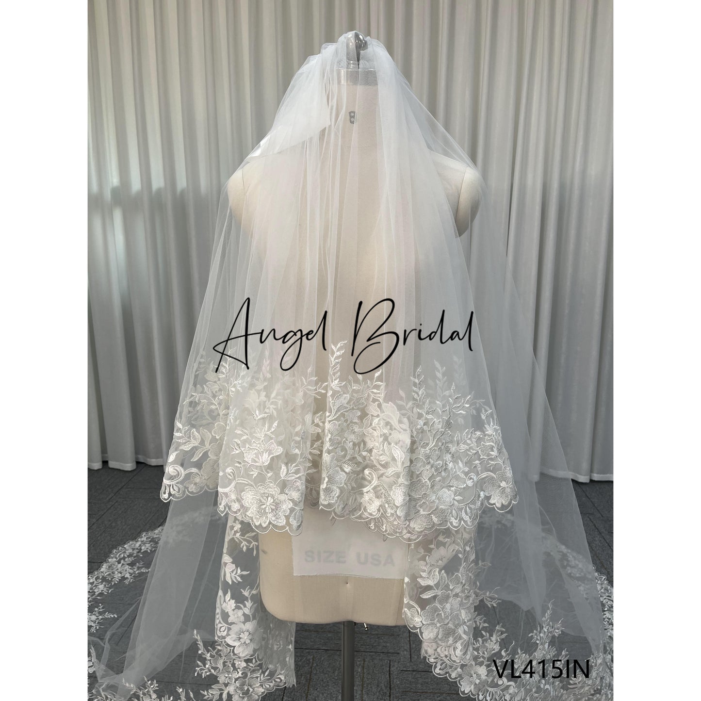 3D Flower Lace Long Wedding Veil 2-Layer Cathedral Tail with Hair Comb Bridal Veils for Women