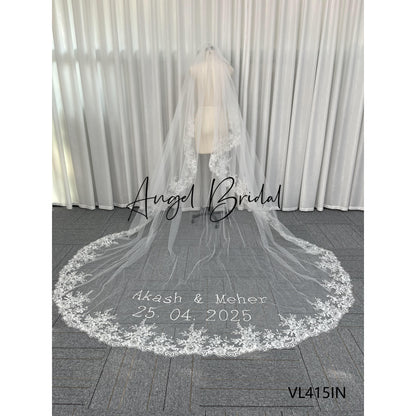 3D Flower Lace Long Wedding Veil 2-Layer Cathedral Tail with Hair Comb Bridal Veils for Women